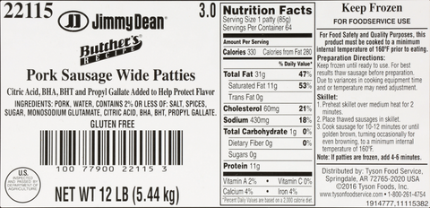 Sausage Patty Butcher's Recipe Raw 3 Oz