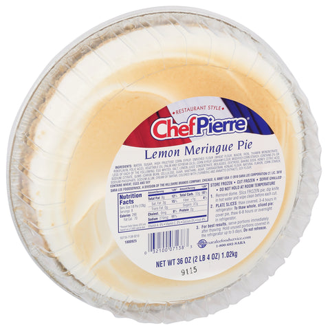 Sara Lee Chef Pierre Lemon Traditional Meringue Pie, 10 inch -- 6 per case.