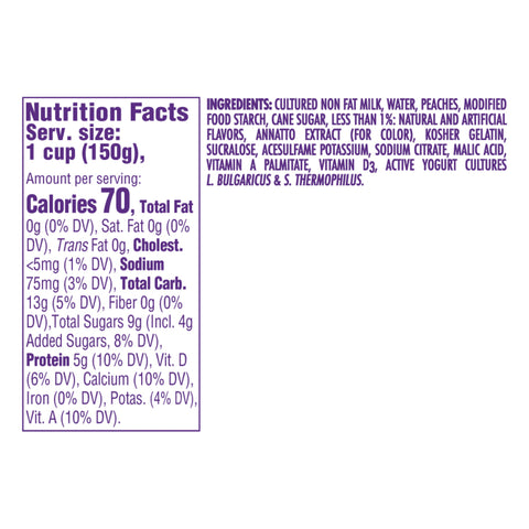 Light and Fit Peach Yogurt, 5.3 Ounce -- 12 per case.