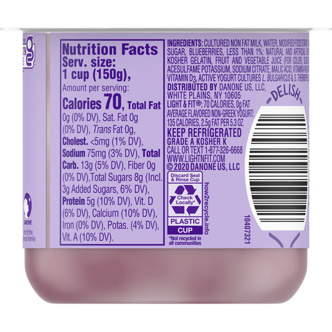 Light and Fit Blueberry Yogurt, 5.3 Ounce -- 12 per case.