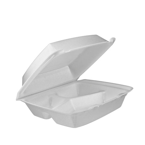 Container Foam White 3 Compartment Hinged Medium 8x8x3