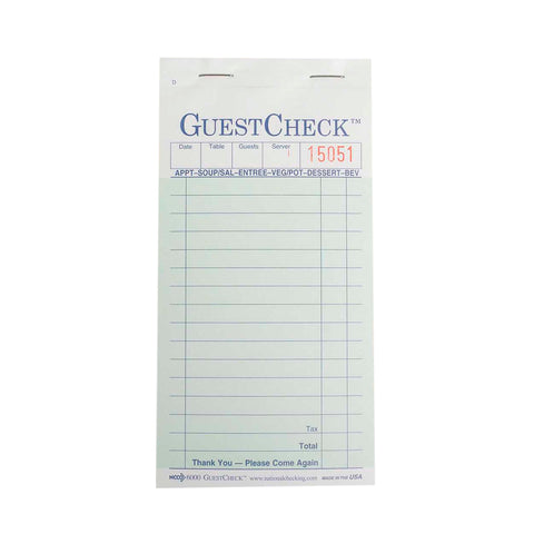 National Checking Rectangular Medium Carbon Green 16 Lines Two-Part Guest Check, 6.75 x 3.5 inch -- 2500 per case
