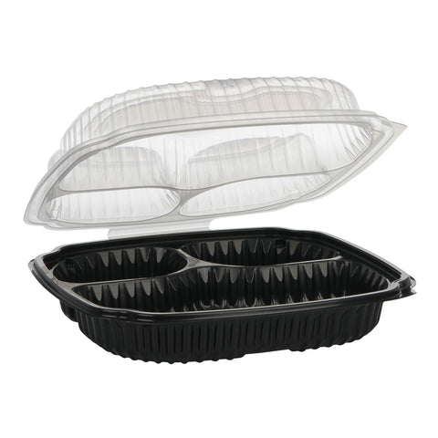 Culinary Classics® CONTAINER MICROWAVABLE 3-COMPARTMENT BASE/VENTED LID HINGED CLAMSHELL CC91033B 10.5
