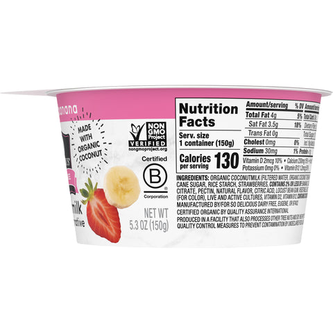So Delicious Organic Coconut Strawberry Banana Yogurt Alternative, 5.3 Ounce -- 12 per case