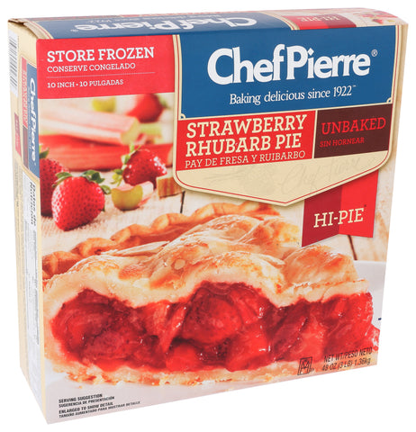 Sara Lee Chef Pierre Unbaked Strawberry Rhubarb High Pie, 10 inch -- 6 per case.