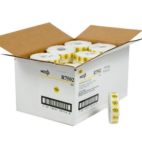National Checking Company Dateit Yellow Trilingual Removable Label - Tuesday, 0.75 inch Circle -- 2000 per case.