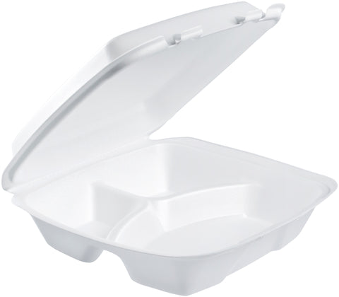 Container Foam White Large 3-compartment W/ Removable Lid 9.4x9x3