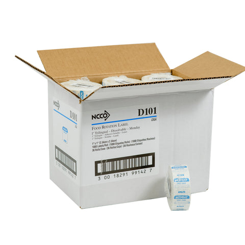 National Checking Company Dateit Blue Trilingual Dissolvable Label - Monday, 1 x 1 inch -- 1000 per case.