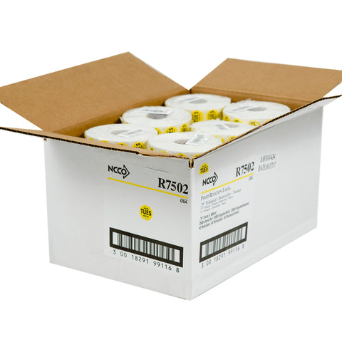 National Checking Company Dateit Yellow Trilingual Removable Label - Tuesday, 0.75 inch Circle -- 2000 per case.