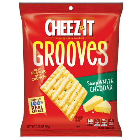 Cheez It Grooves Sharp White Cheddar Crispy Cracker, 3.25 Ounce -- 6 per case.
