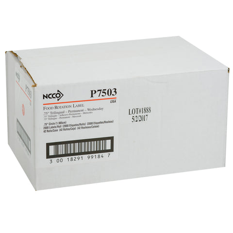 National Checking Company Dateit Red Trilingual Permanent Label - Wednesday, 0.75 inch Circle -- 2000 per case.