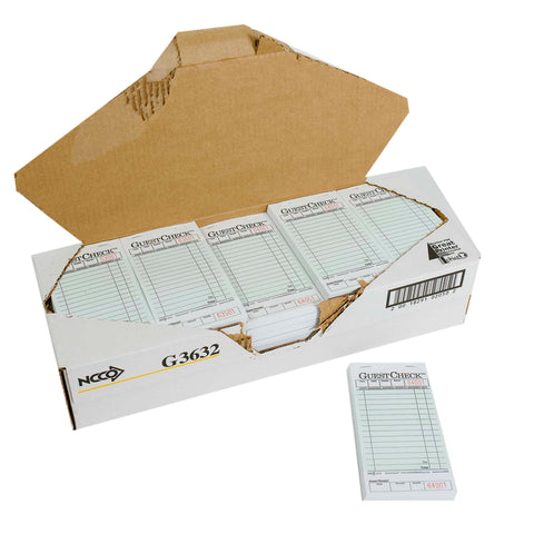 National Checking Company Guest Check Board - 1 Part Green, 15 Line, 3.5 x 6.75 inch -- 2500 per case.