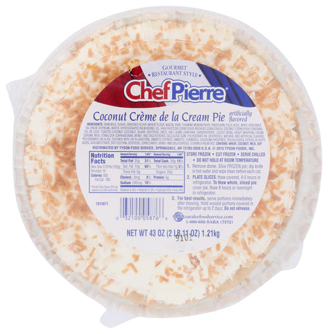 Sara Lee Chef Pierre Coconut Creme de la Cream Pie, 10 inch -- 4 per case.