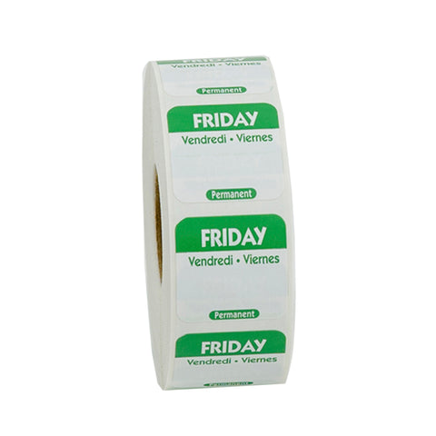 National Checking Company Dateit Green Trilingual Permanent Label - Friday, 1 x 1 inch -- 1000 per case.