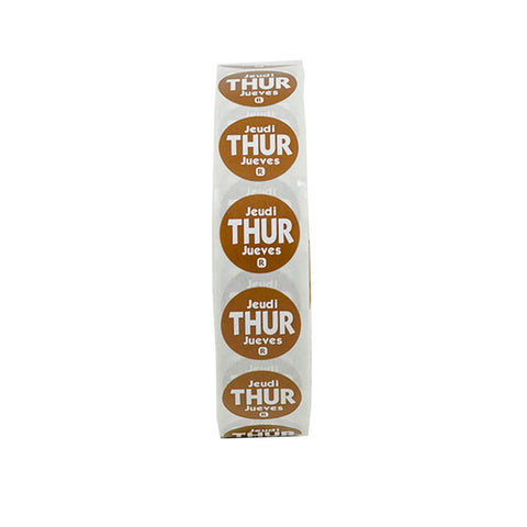 National Checking Company Dateit Brown Trilingual Removable Label - Thursday, 0.75 inch Circle -- 2000 per case.
