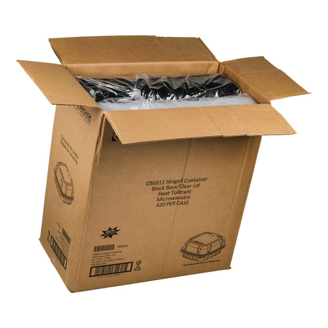 Anchor Packaging Culinary Basics Polypropylene 1-Compartment Black Base/Clear Lid Hinged Clamshell Container, 6 x 6 inch -- 420 per case