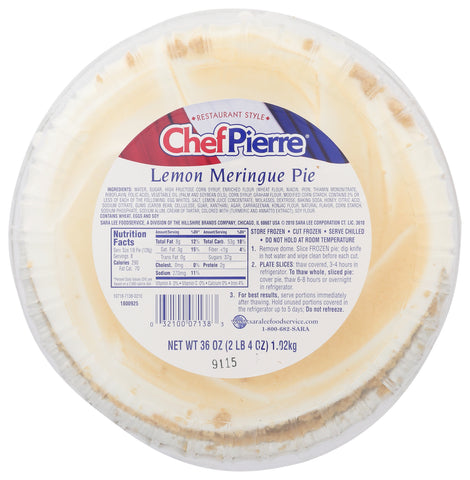 Sara Lee Chef Pierre Lemon Traditional Meringue Pie, 10 inch -- 6 per case.