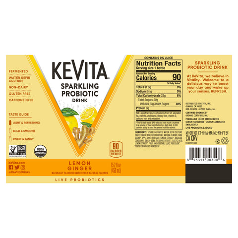 Kevita DRINK LEMON GINGER SPARKLING PROBIOTIC ORGANIC GLASS BOTTLE CARBONATED