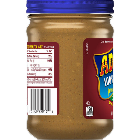 Adams PEANUT BUTTER NATURAL CRUNCHY UNSALTED