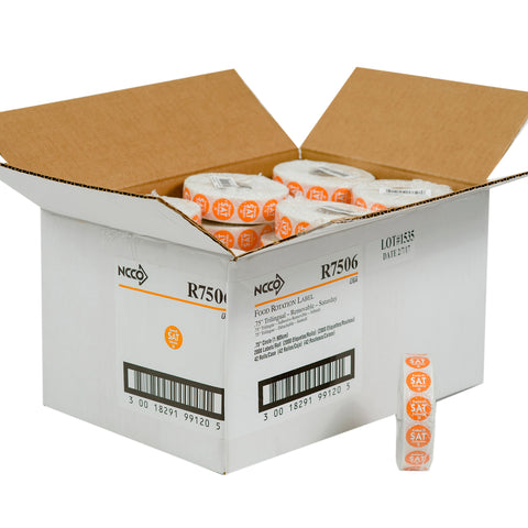 National Checking Company Dateit Orange Trilingual Removable Label - Saturday, 0.75 inch Circle -- 2000 per case.