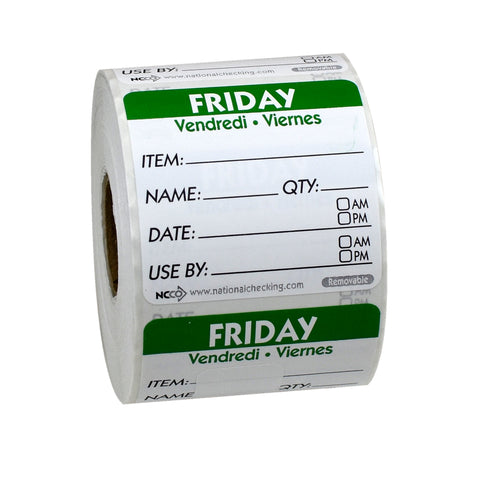 Label Trilingual Item/date/use By Removable Green Friday 2x2