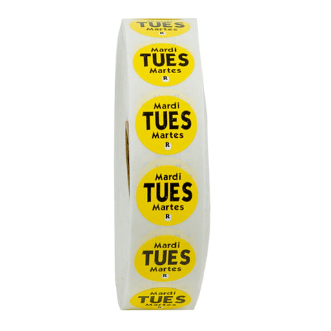 National Checking Company Dateit Yellow Trilingual Removable Label - Tuesday, 0.75 inch Circle -- 2000 per case.