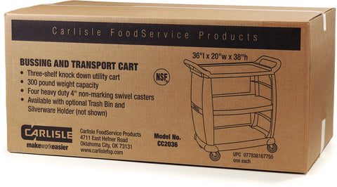 Carlisle CART SMALL BUSSING & TRANSPORT BLACK 18X36.25X38 300 LB CAPACITY