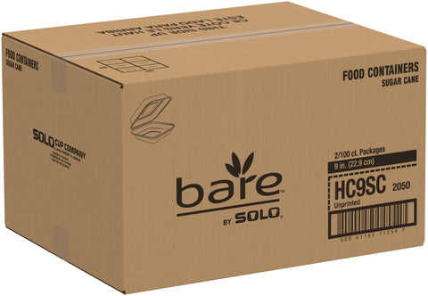 Solo Bare Ivory Sugarcane Bagasse Square Takeout Hinged Container, 9.4 x 9.5 x 3.2 inch -- 200 per case
