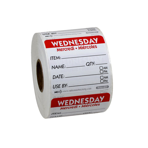 Label Trilingual Item/date/use By Removable Red Wednesday 2x2