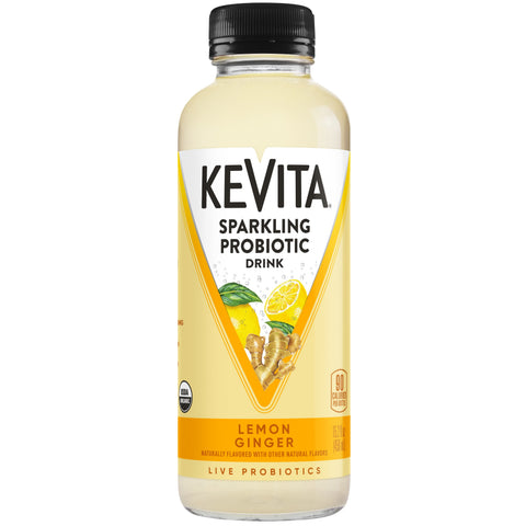 Drink Lemon Ginger Sparkling Probiotic Organic Glass Bottle Carbonated