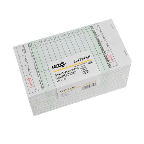 Guest Check Medium-wide Single Copy Cardboard 1-part Green 4.25x7.25