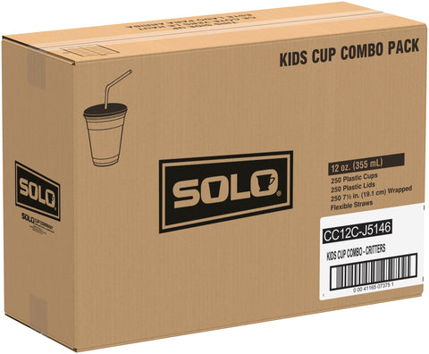 Solo® CUP PLASTIC CRITTER PRINT KIDS CUP W/LID & STRAW 12 OZ