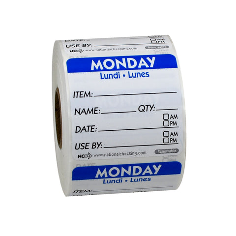 Label Trilingual Item/date/use By Removable Blue Monday 2x2