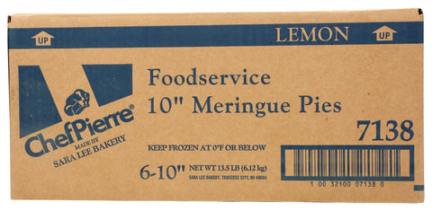 Sara Lee Chef Pierre Lemon Traditional Meringue Pie, 10 inch -- 6 per case.