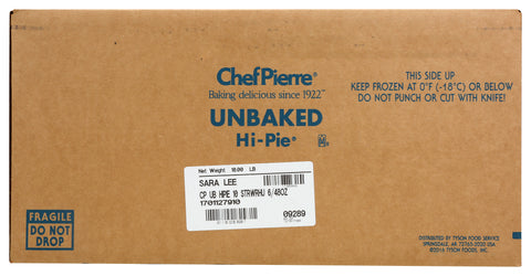 Sara Lee Chef Pierre Unbaked Strawberry Rhubarb High Pie, 10 inch -- 6 per case.