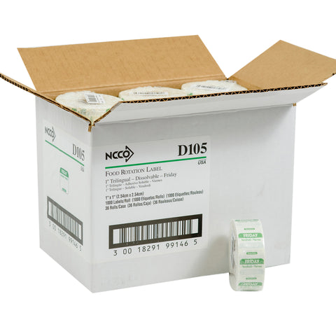 National Checking Green Paper Friday Vendredi Viernes Trilingual Dissolving Label, 1 x 1 inch -- 1000 per case